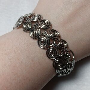 Vintage Egyptian Etruscan Spiral Silver Tone Bracelet